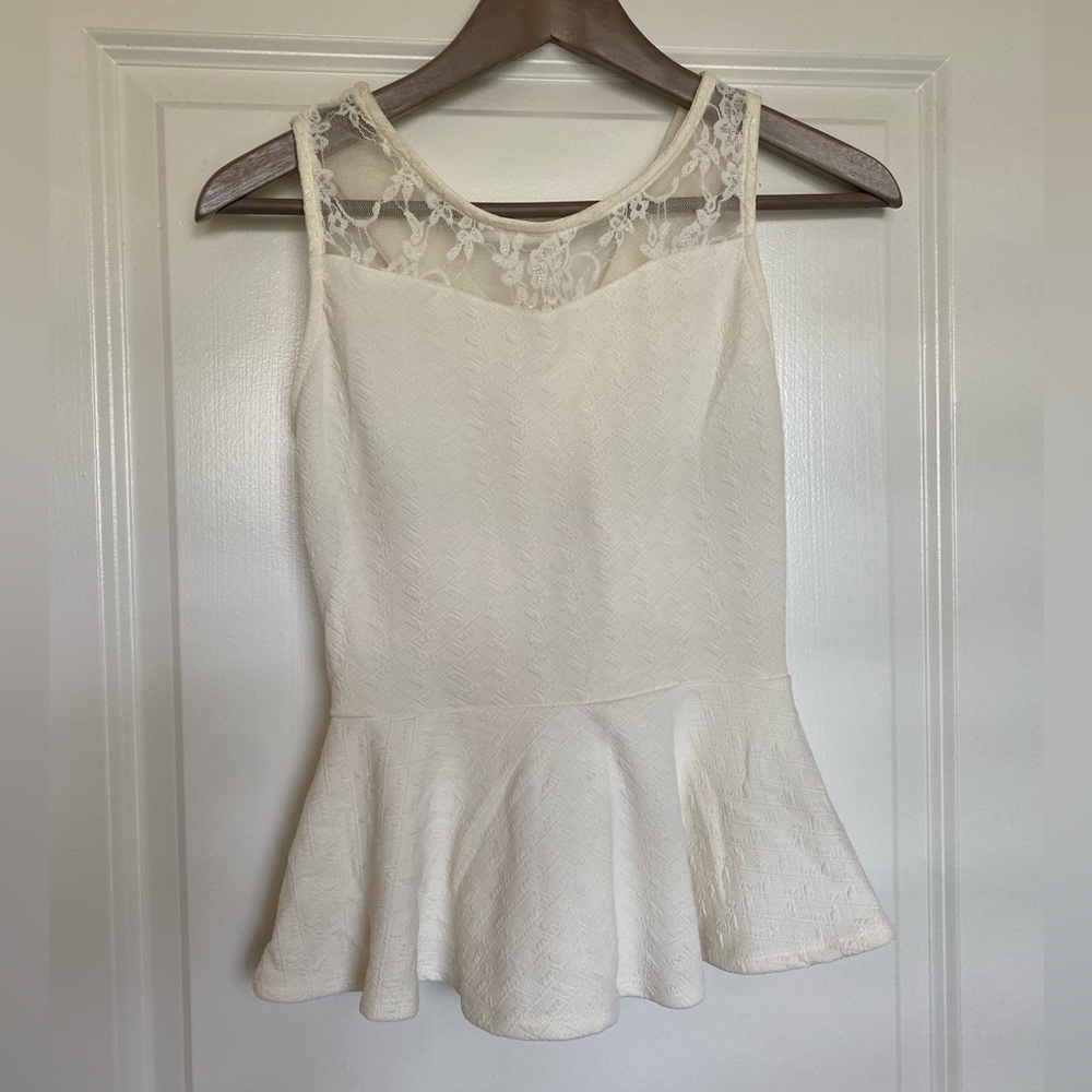 Cute White Peplum Lace Bow Top